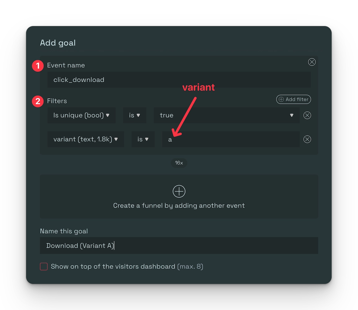 Set up goals in Simple Analytics